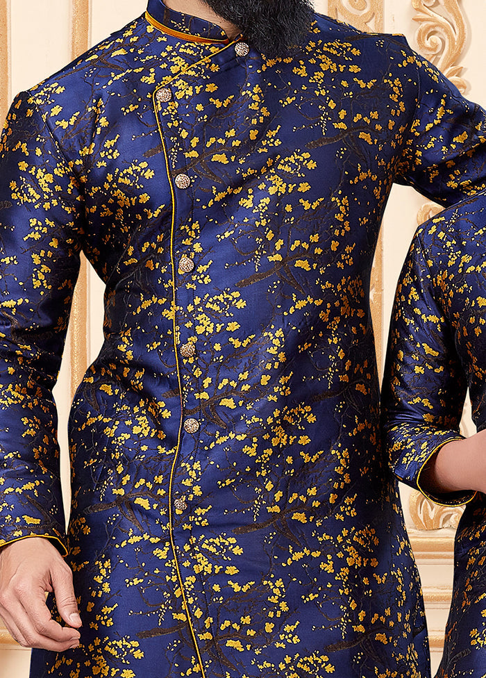 2 Pc Blue Silk Father And Son Combo Set