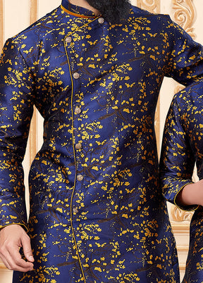 2 Pc Blue Silk Father And Son Combo Set