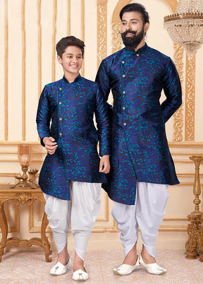 2 Pc Blue Silk Father And Son Combo Set