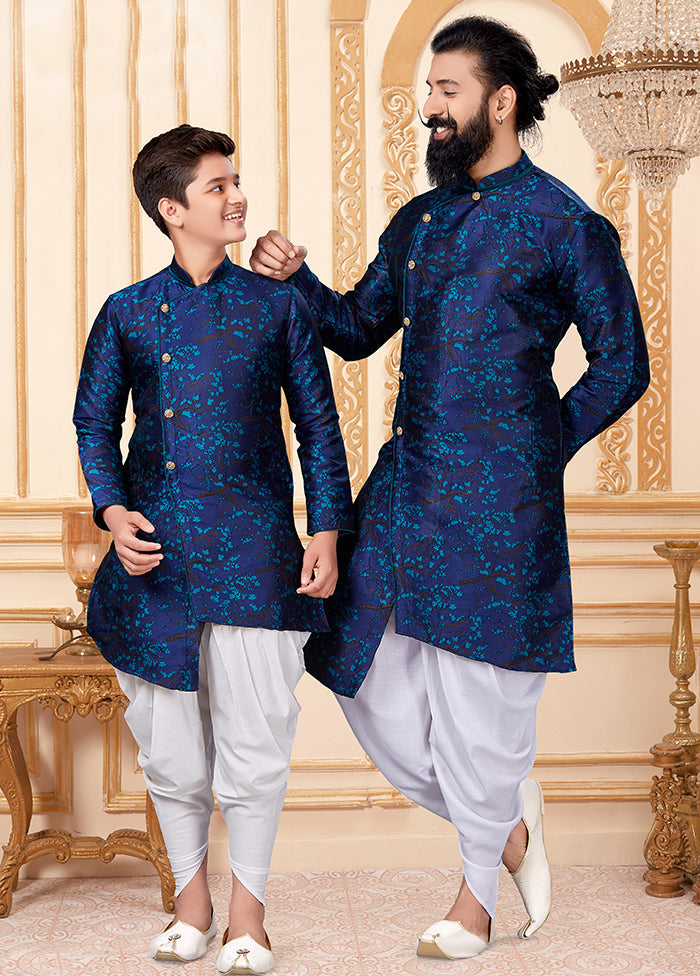 2 Pc Blue Silk Father And Son Combo Set