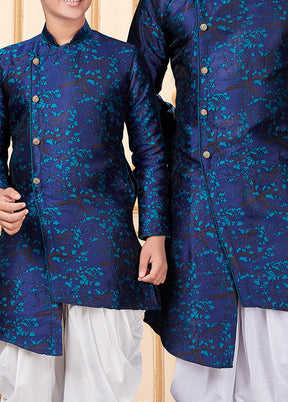 2 Pc Blue Silk Father And Son Combo Set