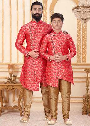 2 Pc Pink Silk Father And Son Combo Set