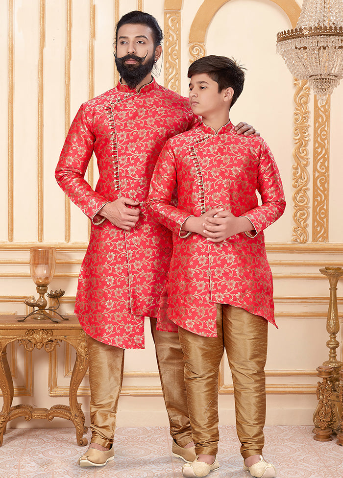2 Pc Pink Silk Father And Son Combo Set