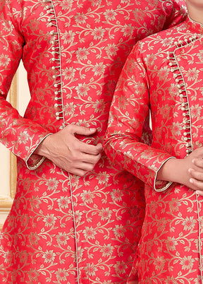 2 Pc Pink Silk Father And Son Combo Set
