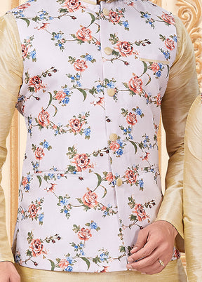 3 Pc White Dupion Silk Father And Son Combo Set