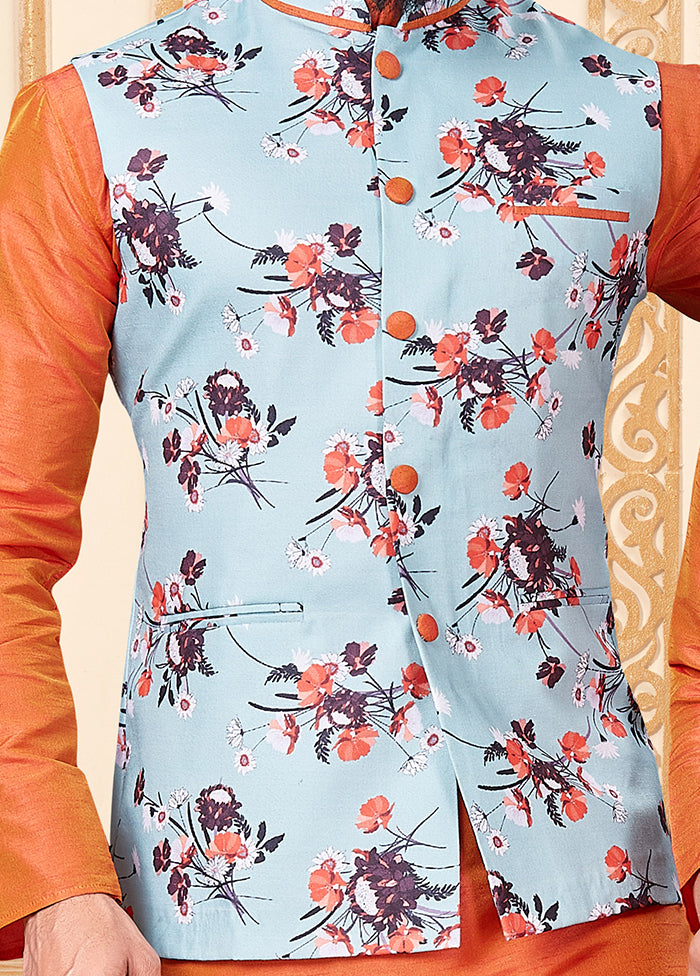 3 Pc Blue Dupion Silk Father And Son Combo Set