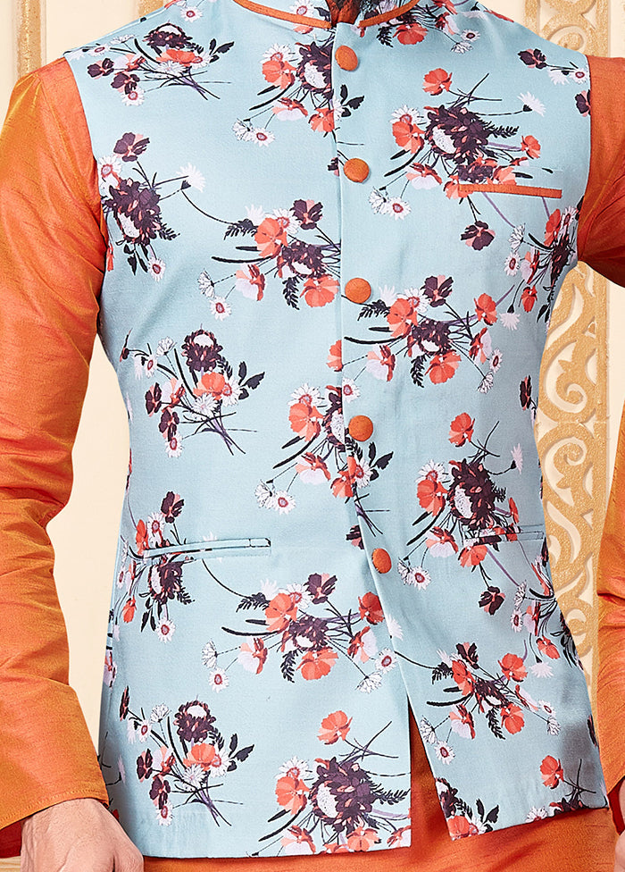 3 Pc Blue Dupion Silk Father And Son Combo Set