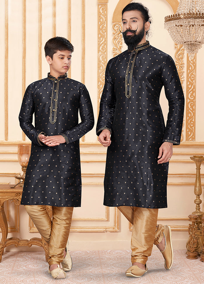 2 Pc Black Silk Father And Son Combo Set
