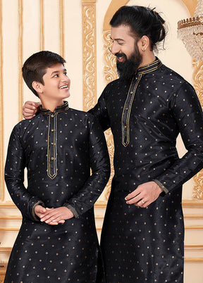 2 Pc Black Silk Father And Son Combo Set
