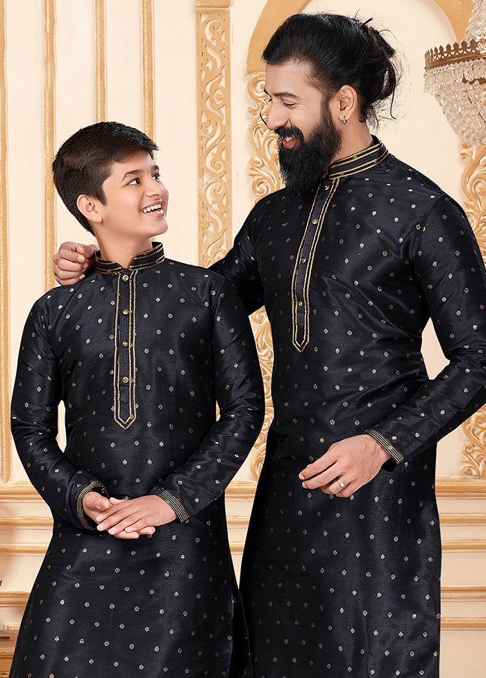 2 Pc Black Silk Father And Son Combo Set