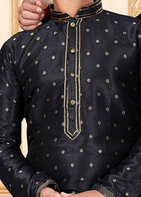 2 Pc Black Silk Father And Son Combo Set