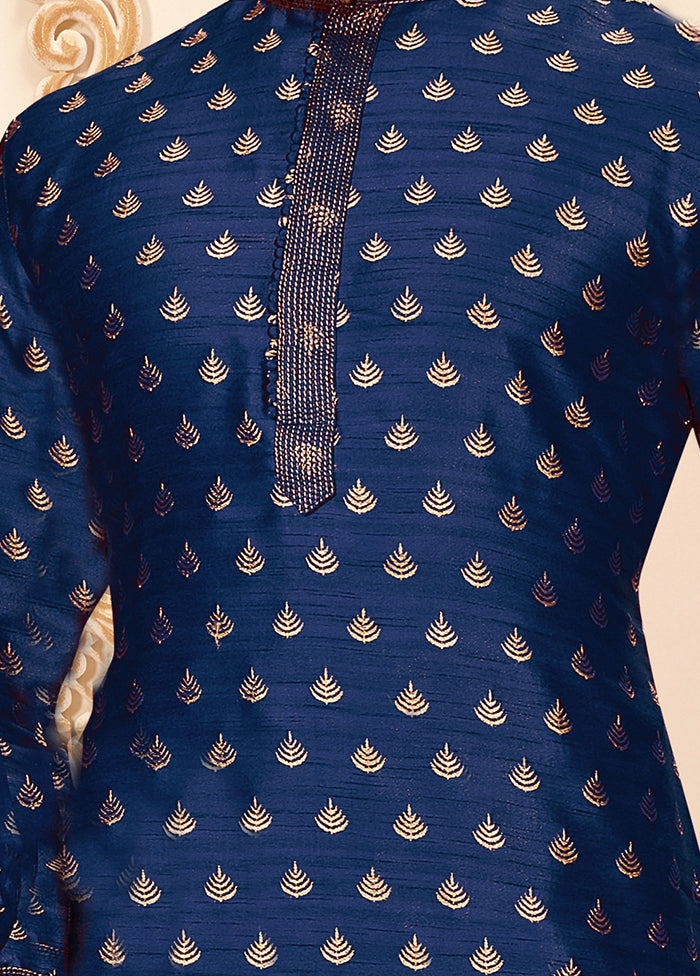 2 Pc Blue Silk Father And Son Combo Set