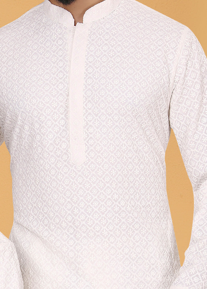 2 Pc White Georgette Father And Son Combo Set
