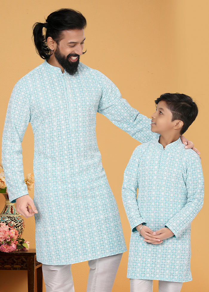 2 Pc Blue Georgette Father And Son Combo Set