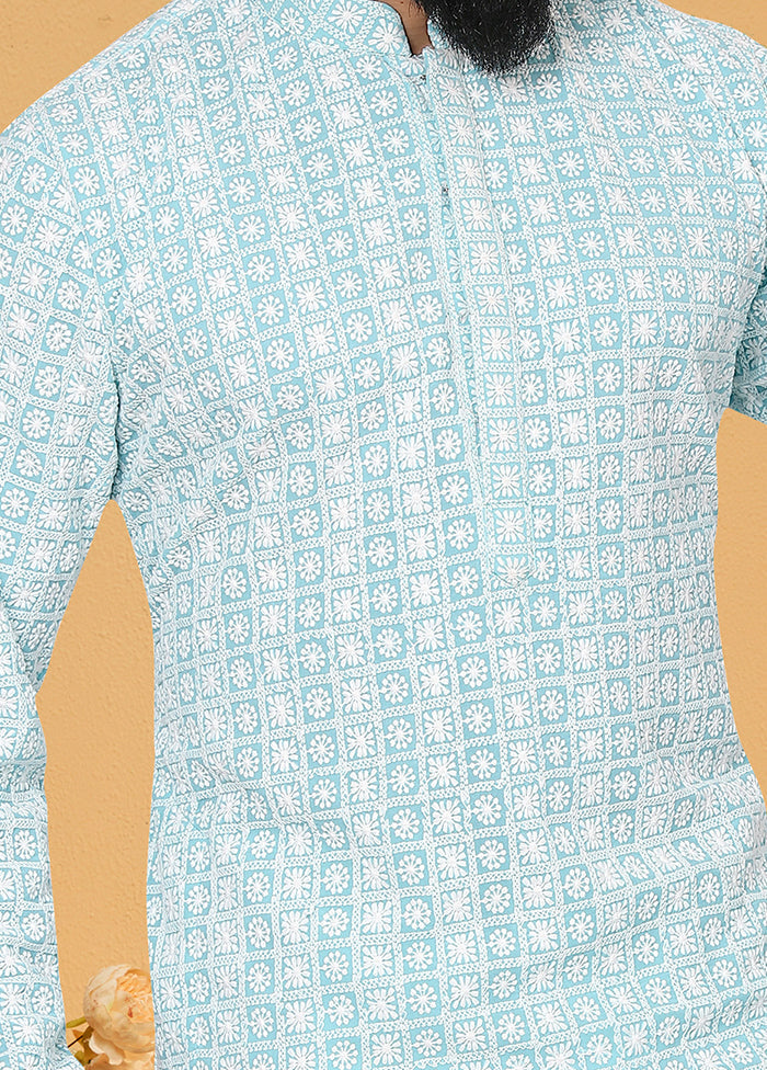 2 Pc Blue Georgette Father And Son Combo Set
