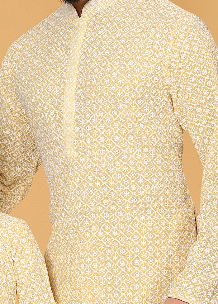 2 Pc Yellow Georgette Father And Son Combo Set
