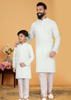 2 Pc Sky Blue Georgette Father And Son Combo Set