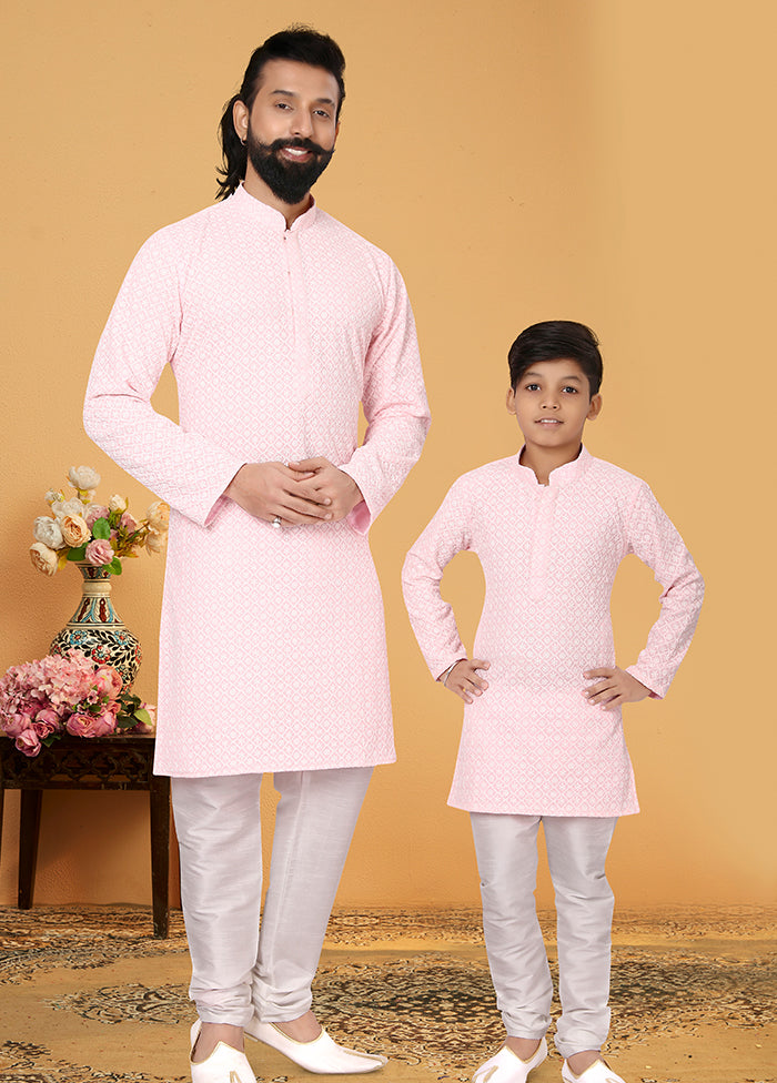 2 Pc Pink Georgette Father And Son Combo Set