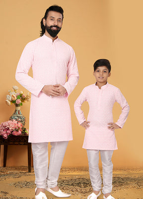 2 Pc Pink Georgette Father And Son Combo Set