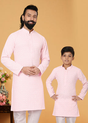 2 Pc Pink Georgette Father And Son Combo Set