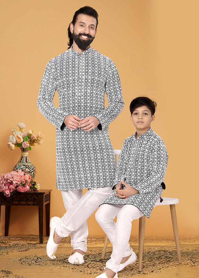 2 Pc White Georgette Father And Son Combo Set