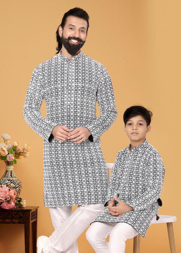 2 Pc White Georgette Father And Son Combo Set