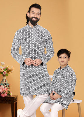 2 Pc White Georgette Father And Son Combo Set
