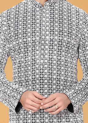 2 Pc White Georgette Father And Son Combo Set