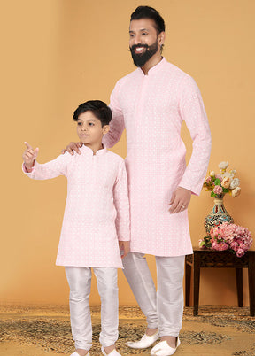 2 Pc Pink Georgette Father And Son Combo Set