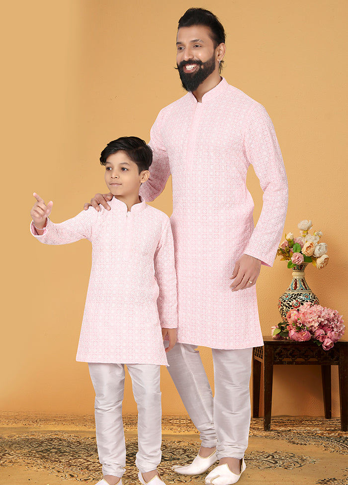 2 Pc Pink Georgette Father And Son Combo Set