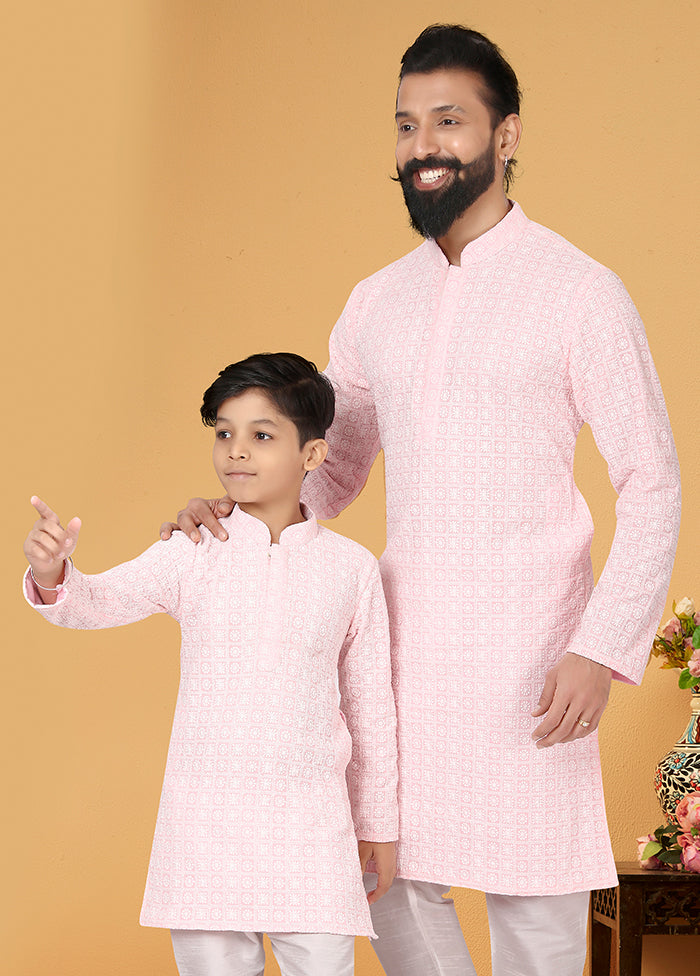 2 Pc Pink Georgette Father And Son Combo Set