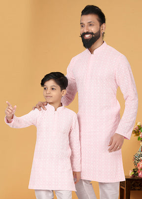 2 Pc Pink Georgette Father And Son Combo Set