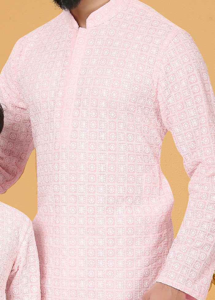 2 Pc Pink Georgette Father And Son Combo Set