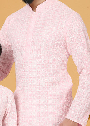 2 Pc Pink Georgette Father And Son Combo Set
