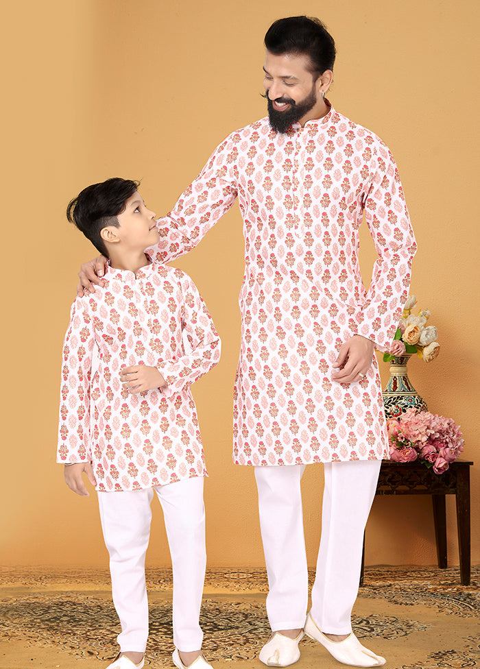 2 Pc White Cotton Father And Son Combo Set