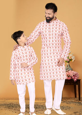 2 Pc White Cotton Father And Son Combo Set