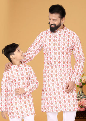 2 Pc White Cotton Father And Son Combo Set