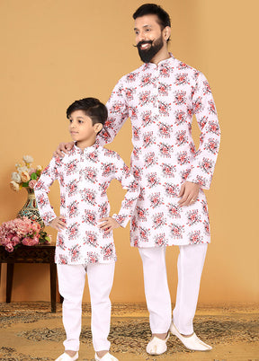 2 Pc White Cotton Father And Son Combo Set