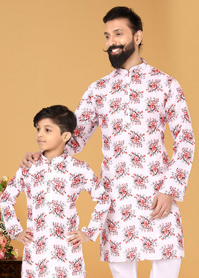 2 Pc White Cotton Father And Son Combo Set