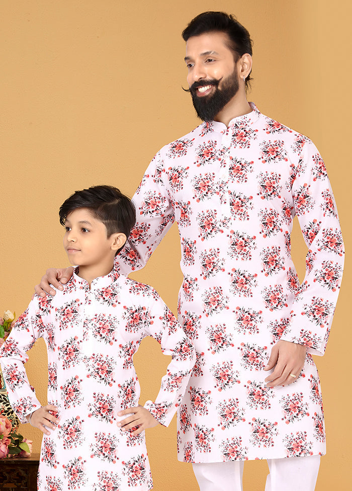 2 Pc White Cotton Father And Son Combo Set