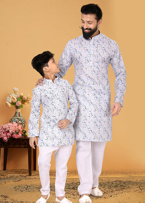 2 Pc White Cotton Father And Son Combo Set