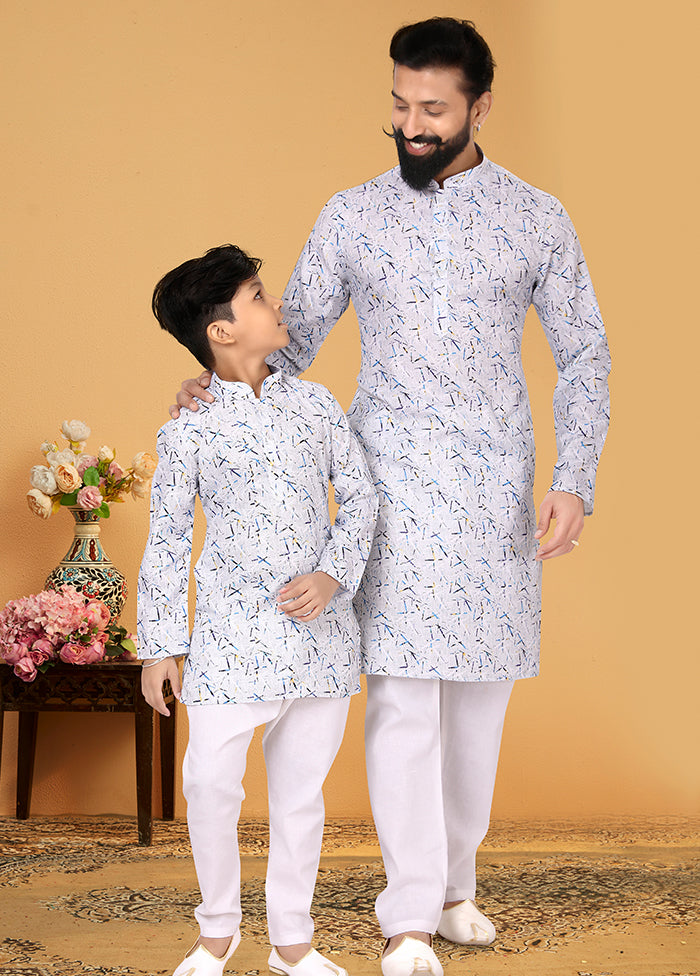2 Pc White Cotton Father And Son Combo Set