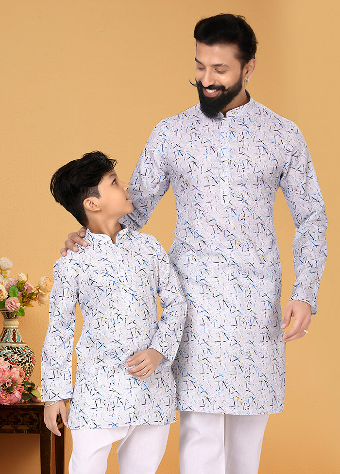 2 Pc White Cotton Father And Son Combo Set