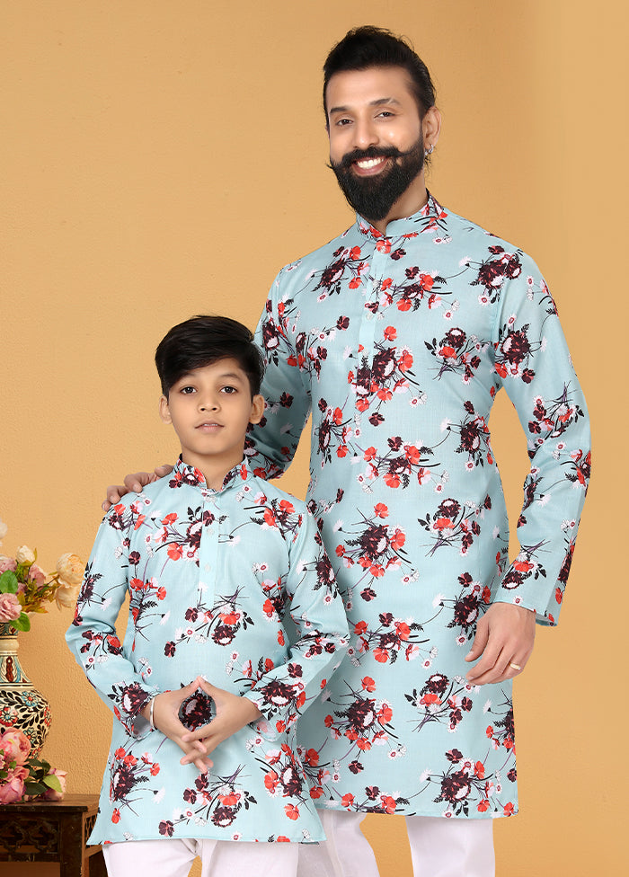 2 Pc Blue Cotton Father And Son Combo Set