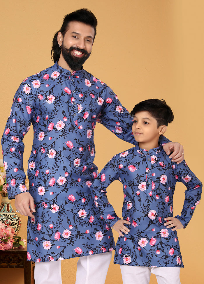 2 Pc Blue Cotton Father And Son Combo Set
