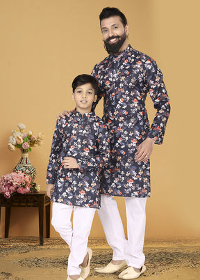 2 Pc Blue Cotton Father And Son Combo Set