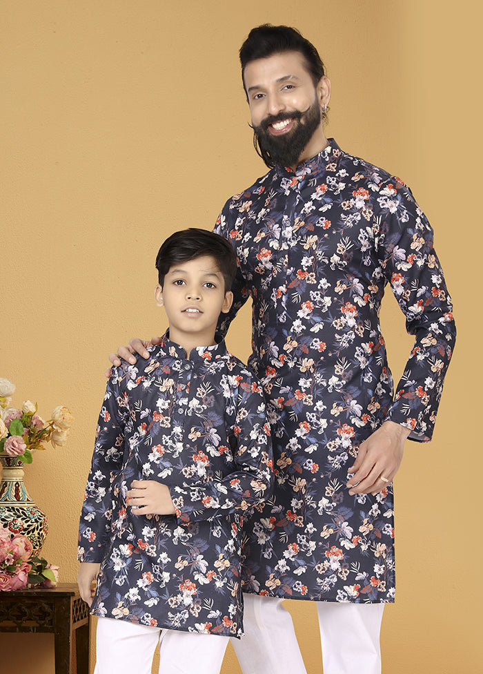 2 Pc Blue Cotton Father And Son Combo Set