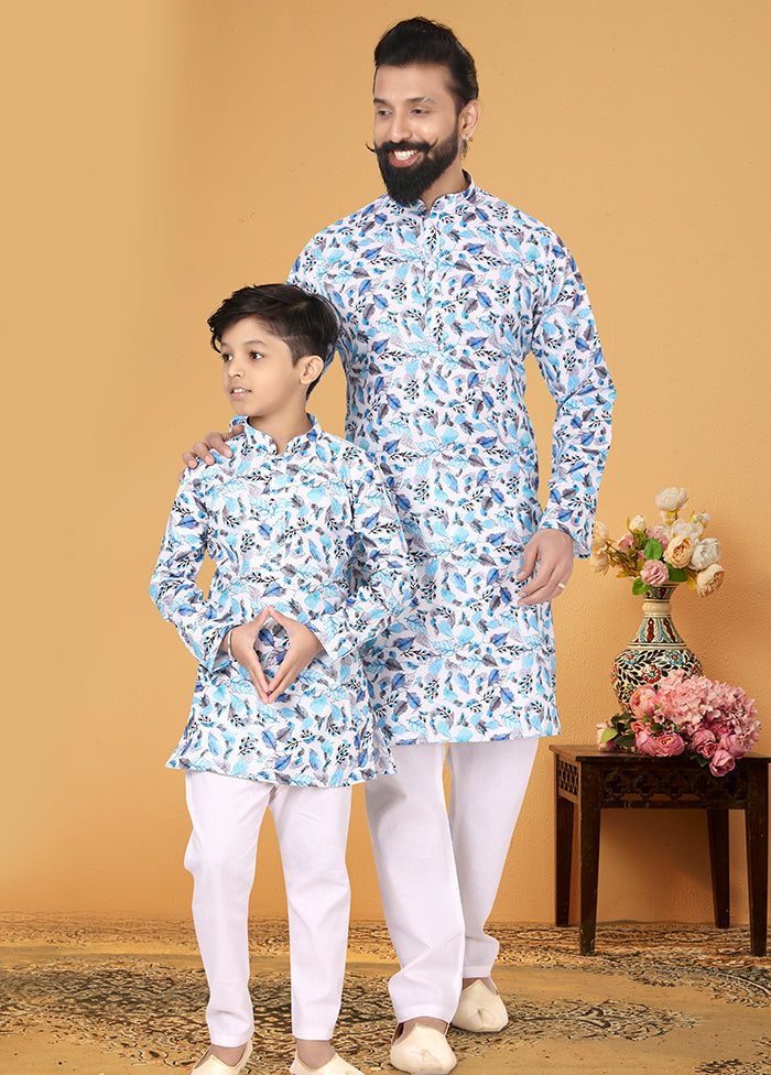 2 Pc Blue Cotton Father And Son Combo Set