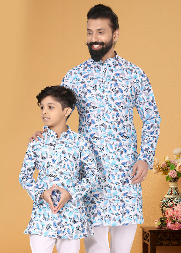 2 Pc Blue Cotton Father And Son Combo Set