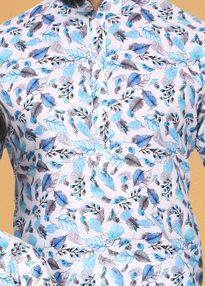 2 Pc Blue Cotton Father And Son Combo Set
